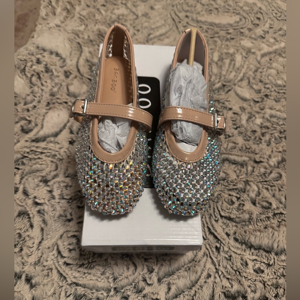Bamboo Iridescent Sequin Flats with Tan Strap - Picture 2 of 4